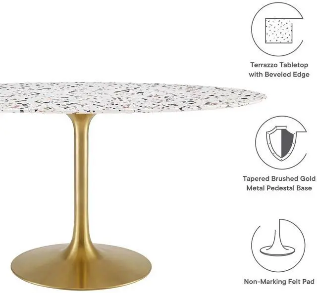 Alt view image 3 of 6 - Lippa 60" Oval Terrazzo Dining Table Gold White EEI-5736-GLD-WHI