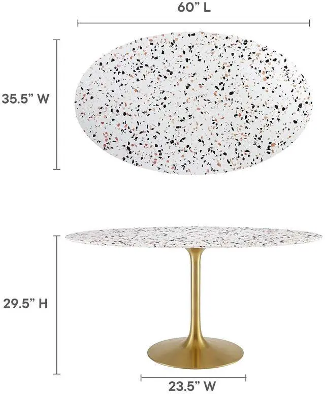 Alt view image 4 of 6 - Lippa 60" Oval Terrazzo Dining Table Gold White EEI-5736-GLD-WHI