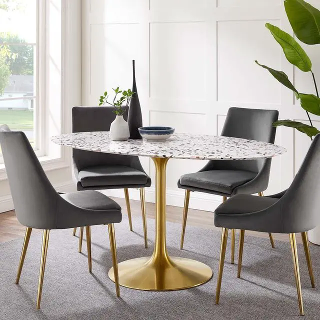 Alt view image 6 of 6 - Lippa 60" Oval Terrazzo Dining Table Gold White EEI-5736-GLD-WHI