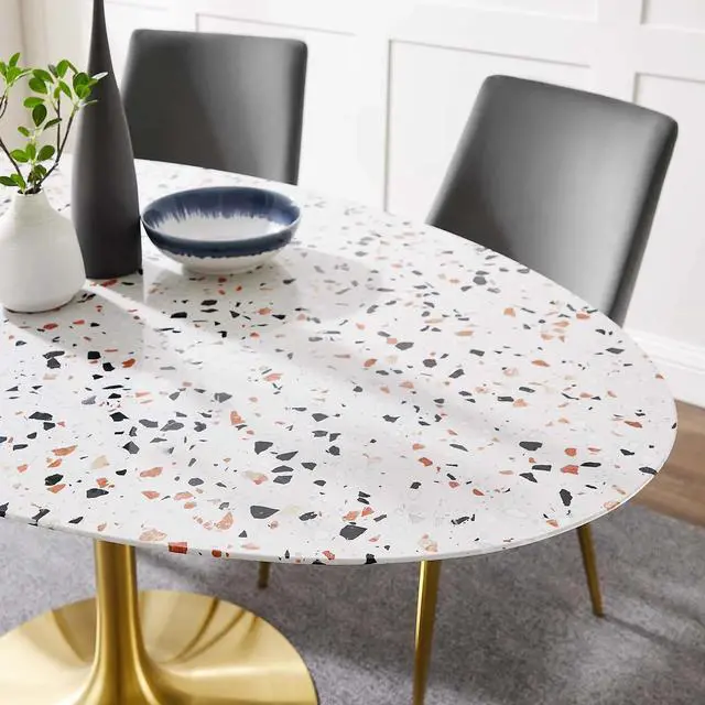 Alt view image 5 of 6 - Lippa 60" Oval Terrazzo Dining Table Gold White EEI-5736-GLD-WHI