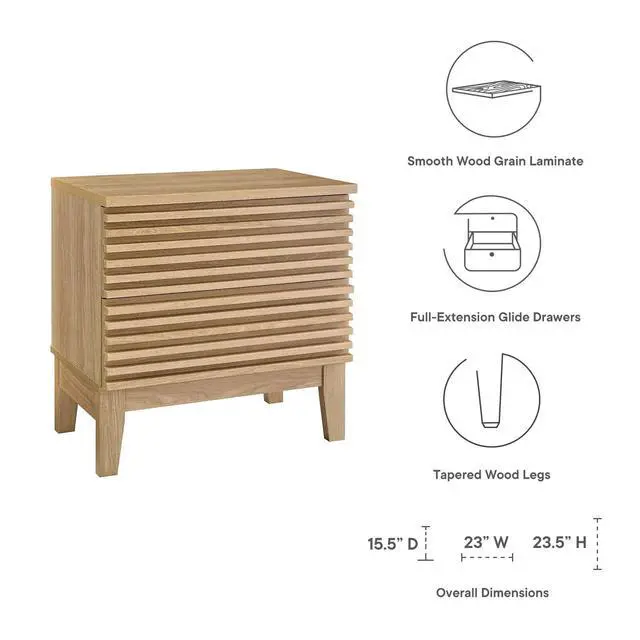 Alt view image 5 of 7 - Render Two-Drawer Nightstand Oak MOD-6964-OAK
