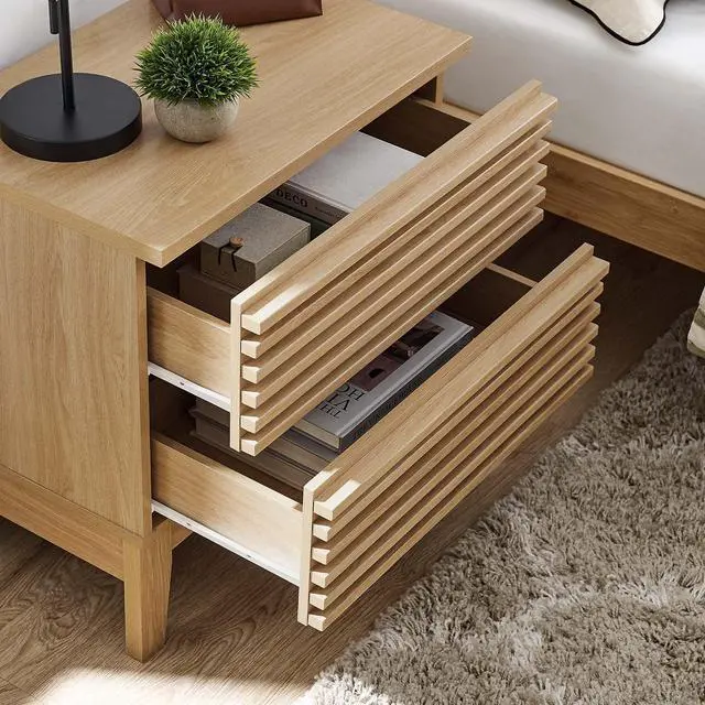 Alt view image 6 of 7 - Render Two-Drawer Nightstand Oak MOD-6964-OAK