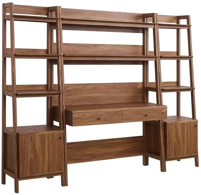Main image of Bixby 3-Piece Wood Office Desk and Bookshelf Walnut EEI-6114-WAL