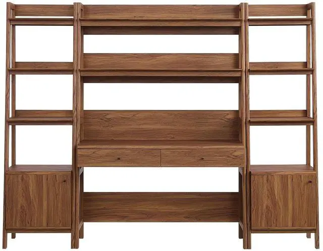 Alt view image 2 of 5 - Bixby 3-Piece Wood Office Desk and Bookshelf Walnut EEI-6114-WAL