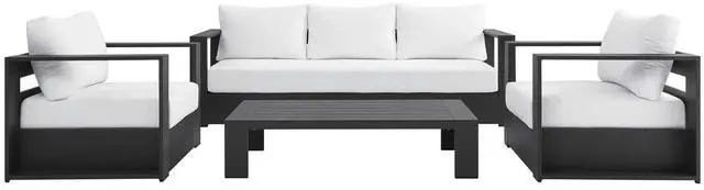 Alt view image 2 of 7 - Tahoe Outdoor Patio Powder-Coated Aluminum 4-Piece Set Gray White EEI-5749-GRY-WHI