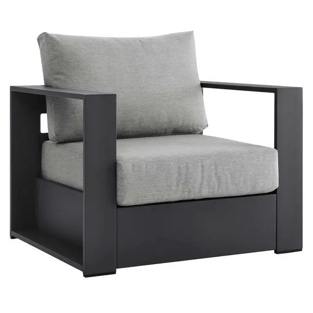 Alt view image 3 of 7 - Tahoe Outdoor Patio Powder-Coated Aluminum 4-Piece Set Gray Gray EEI-5749-GRY-GRY