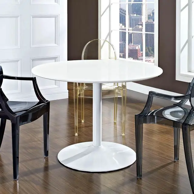 Alt view image 4 of 4 - Revolve Round Wood Dining Table White EEI-785-WHI