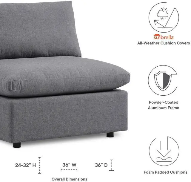 Alt view image 6 of 7 - Commix Sunbrella Outdoor Patio Armless Chair Gray EEI-4905-SLA