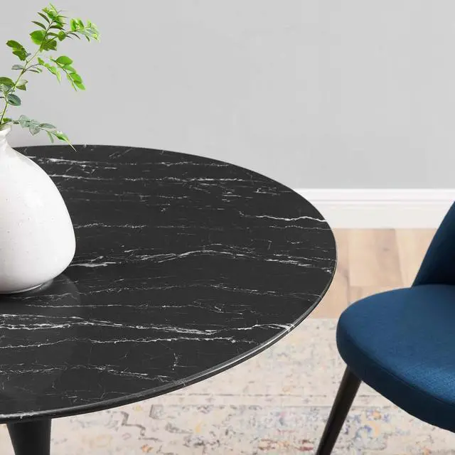 Alt view image 5 of 6 - Lippa 36" Artificial Marble Dining Table Black Black EEI-4868-BLK-BLK