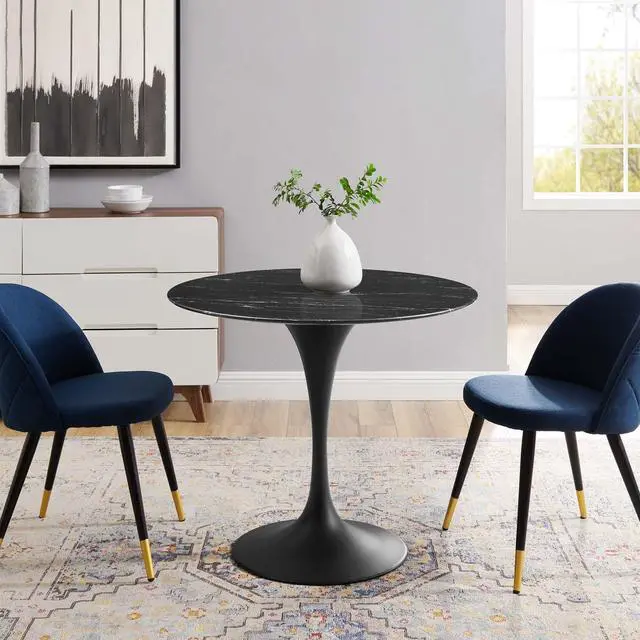 Alt view image 6 of 6 - Lippa 36" Artificial Marble Dining Table Black Black EEI-4868-BLK-BLK