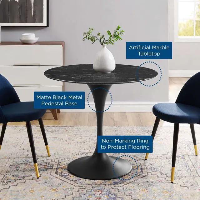 Alt view image 4 of 6 - Lippa 36" Artificial Marble Dining Table Black Black EEI-4868-BLK-BLK