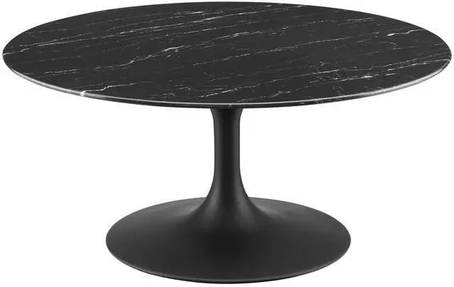 Main image of Lippa 36" Round Artificial Marble Coffee Table Black Black EEI-4884-BLK-BLK