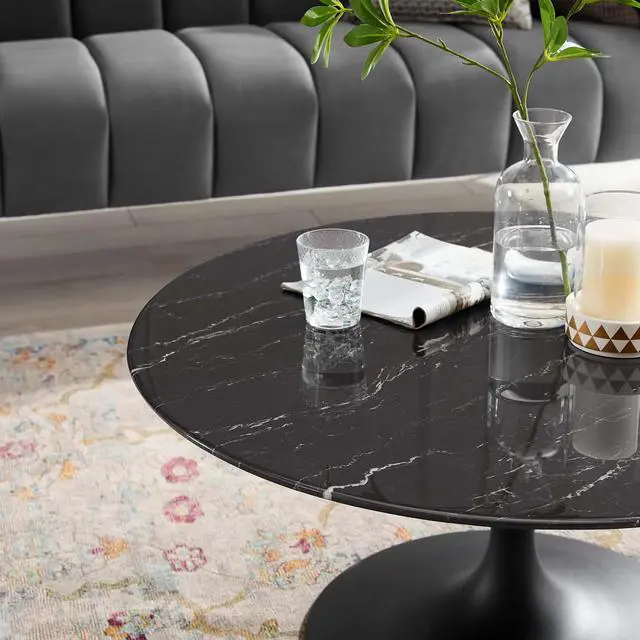 Alt view image 5 of 6 - Lippa 36" Round Artificial Marble Coffee Table Black Black EEI-4884-BLK-BLK