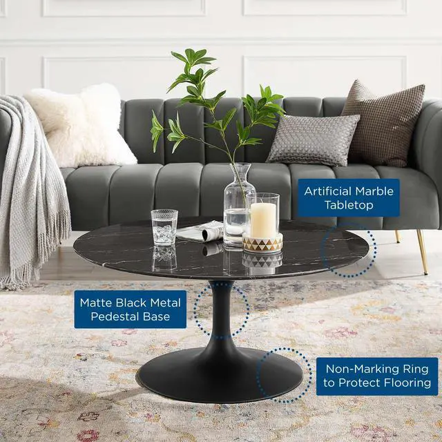 Alt view image 4 of 6 - Lippa 36" Round Artificial Marble Coffee Table Black Black EEI-4884-BLK-BLK