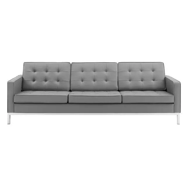 Alt view image 3 of 4 - Loft Tufted Vegan Leather Sofa and Ottoman Set Silver