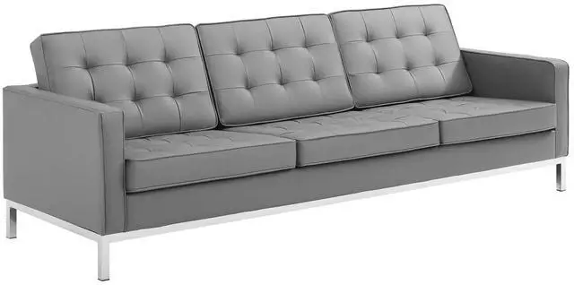 Main image of Loft Tufted Vegan Leather Sofa and Ottoman Set Silver