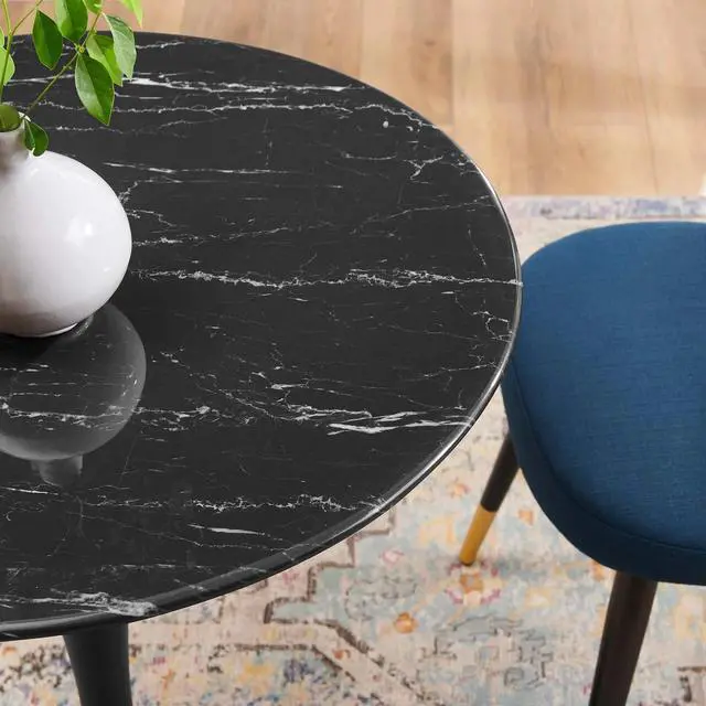 Alt view image 5 of 7 - Lippa 28" Artificial Marble Dining Table Black Black EEI-4867-BLK-BLK