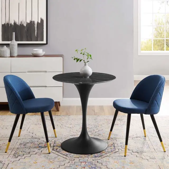 Alt view image 6 of 7 - Lippa 28" Artificial Marble Dining Table Black Black EEI-4867-BLK-BLK