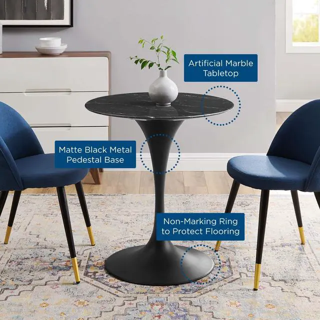 Alt view image 4 of 7 - Lippa 28" Artificial Marble Dining Table Black Black EEI-4867-BLK-BLK