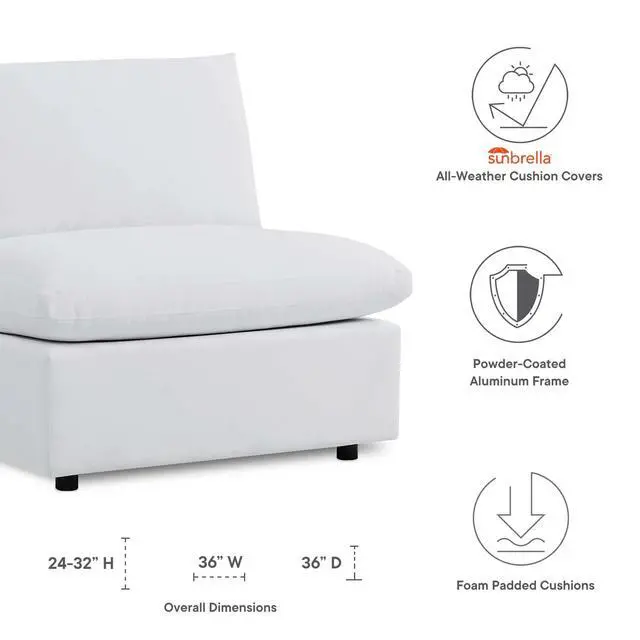 Alt view image 6 of 7 - Commix Sunbrella Outdoor Patio Armless Chair White EEI-4905-WHI