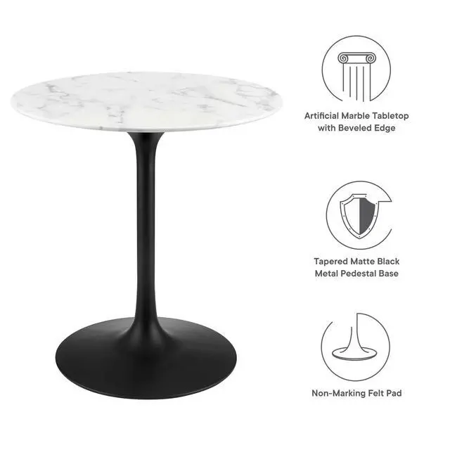 Alt view image 4 of 7 - Lippa 28" Round Artificial Marble Dining Table Black White EEI-3515-BLK-WHI
