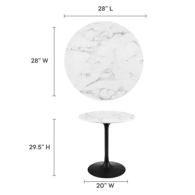 Alt view image 5 of 7 - Lippa 28" Round Artificial Marble Dining Table Black White EEI-3515-BLK-WHI