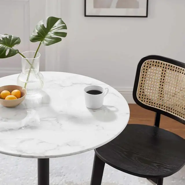 Alt view image 6 of 7 - Lippa 28" Round Artificial Marble Dining Table Black White EEI-3515-BLK-WHI