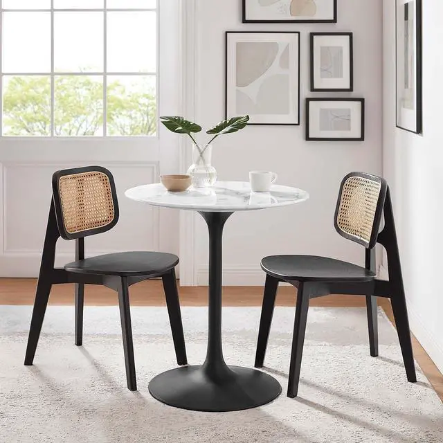 Alt view image 7 of 7 - Lippa 28" Round Artificial Marble Dining Table Black White EEI-3515-BLK-WHI