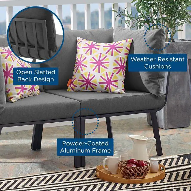 Alt view image 12 of 13 - Riverside Outdoor Patio Aluminum Corner Chair Gray Charcoal