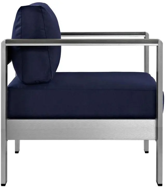 Alt view image 2 of 4 - Shore Outdoor Patio Aluminum Armchair Silver Navy EEI-2266-SLV-NAV