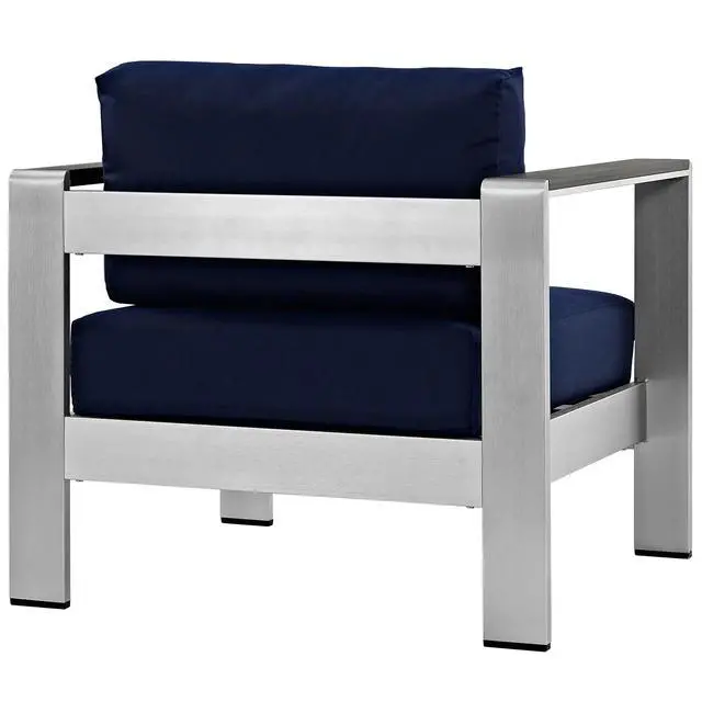 Alt view image 3 of 4 - Shore Outdoor Patio Aluminum Armchair Silver Navy EEI-2266-SLV-NAV