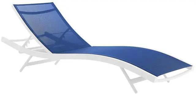 Alt view image 3 of 7 - Glimpse Outdoor Patio Mesh Chaise Lounge Chair White Navy EEI-3300-WHI-NAV