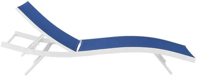 Alt view image 5 of 7 - Glimpse Outdoor Patio Mesh Chaise Lounge Chair White Navy EEI-3300-WHI-NAV