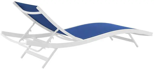 Alt view image 4 of 7 - Glimpse Outdoor Patio Mesh Chaise Lounge Chair White Navy EEI-3300-WHI-NAV