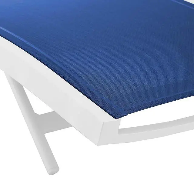 Alt view image 6 of 7 - Glimpse Outdoor Patio Mesh Chaise Lounge Chair White Navy EEI-3300-WHI-NAV