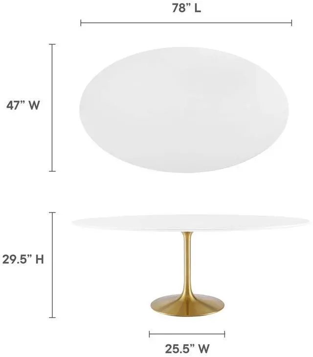 Alt view image 5 of 7 - Lippa 78" Oval Wood Dining Table Gold White EEI-3255-GLD-WHI