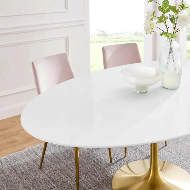 Alt view image 6 of 7 - Lippa 78" Oval Wood Dining Table Gold White EEI-3255-GLD-WHI