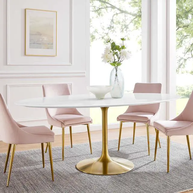 Alt view image 7 of 7 - Lippa 78" Oval Wood Dining Table Gold White EEI-3255-GLD-WHI