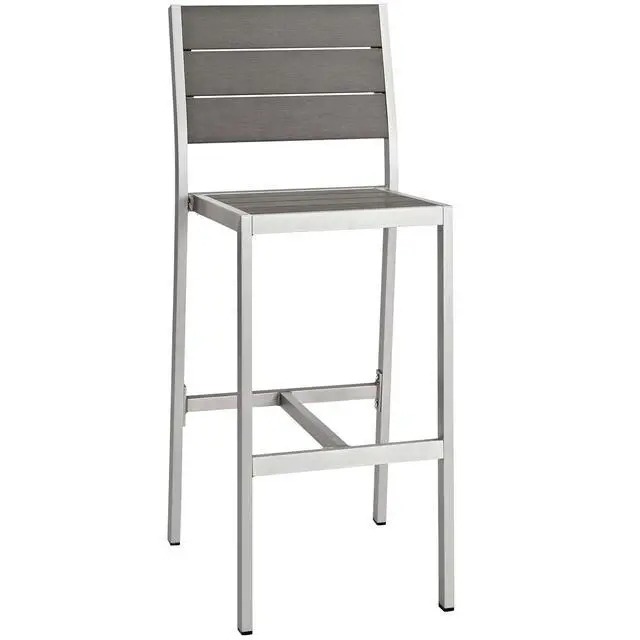 Alt view image 2 of 7 - Shore 3 Piece Outdoor Patio Aluminum Pub Set Silver Gray EEI-3158-SLV-GRY-SET