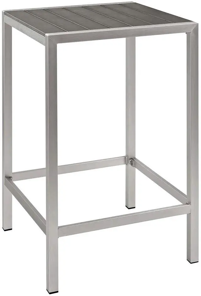 Alt view image 5 of 7 - Shore 3 Piece Outdoor Patio Aluminum Pub Set Silver Gray EEI-3158-SLV-GRY-SET