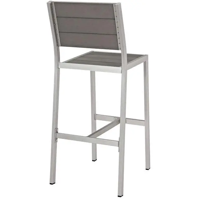 Alt view image 4 of 7 - Shore 3 Piece Outdoor Patio Aluminum Pub Set Silver Gray EEI-3158-SLV-GRY-SET