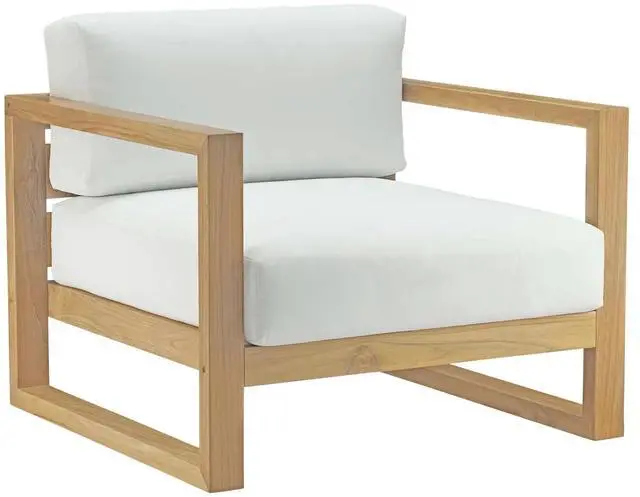 Alt view image 2 of 7 - Upland 3 Piece Outdoor Patio Teak Set Natural White EEI-3119-NAT-WHI-SET
