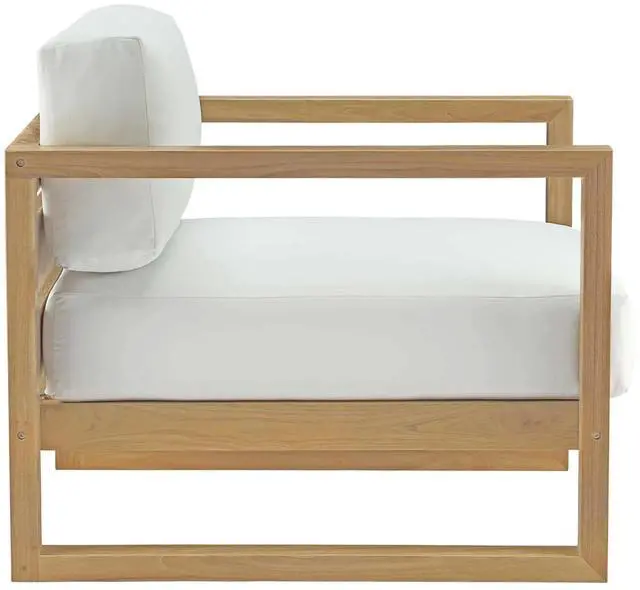 Alt view image 3 of 7 - Upland 3 Piece Outdoor Patio Teak Set Natural White EEI-3119-NAT-WHI-SET