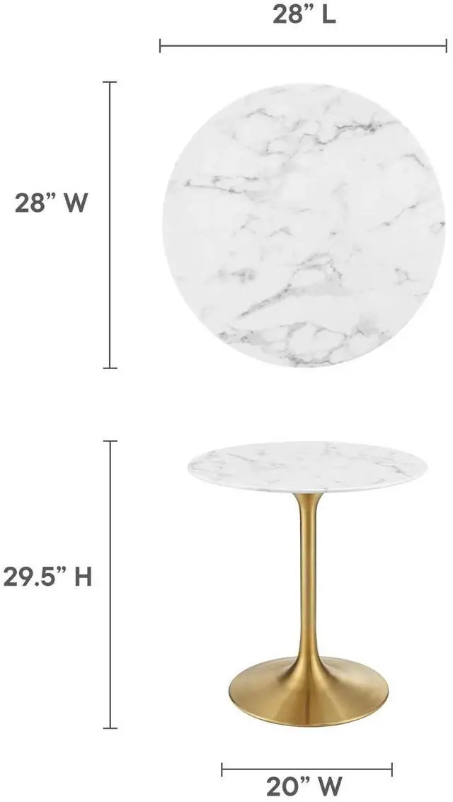 Alt view image 5 of 7 - Lippa 28" Round Artificial Marble Dining Table Gold White EEI-3213-GLD-WHI