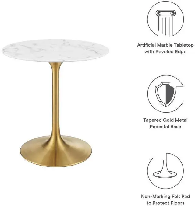 Alt view image 4 of 7 - Lippa 28" Round Artificial Marble Dining Table Gold White EEI-3213-GLD-WHI