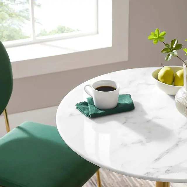 Alt view image 6 of 7 - Lippa 28" Round Artificial Marble Dining Table Gold White EEI-3213-GLD-WHI