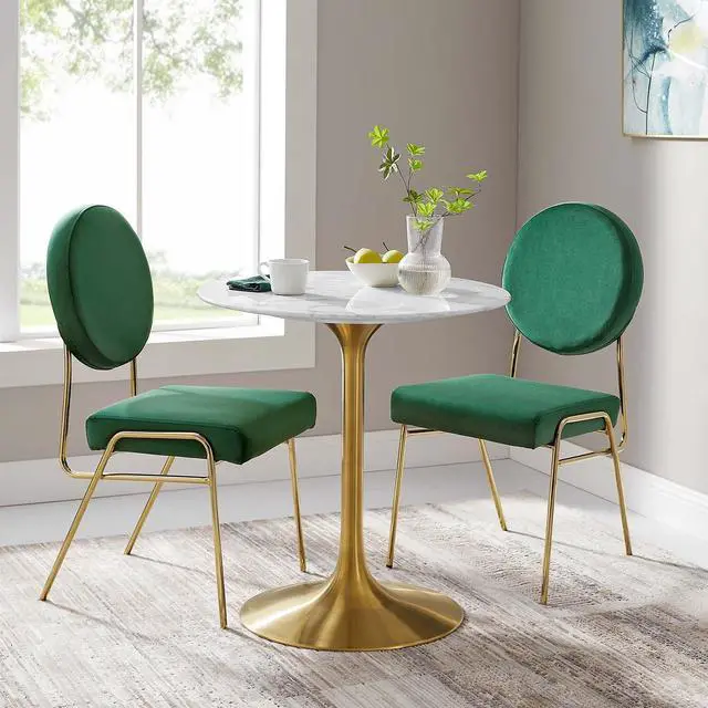 Alt view image 7 of 7 - Lippa 28" Round Artificial Marble Dining Table Gold White EEI-3213-GLD-WHI