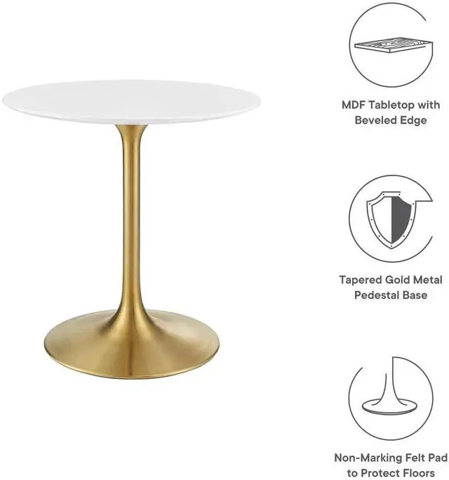 Alt view image 4 of 7 - Lippa 28" Round Wood Dining Table Gold White EEI-3208-GLD-WHI