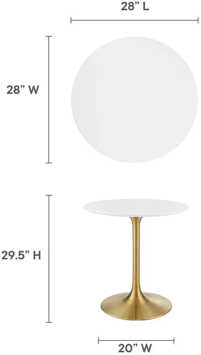 Alt view image 5 of 7 - Lippa 28" Round Wood Dining Table Gold White EEI-3208-GLD-WHI