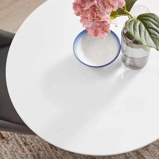 Alt view image 6 of 7 - Lippa 28" Round Wood Dining Table Gold White EEI-3208-GLD-WHI